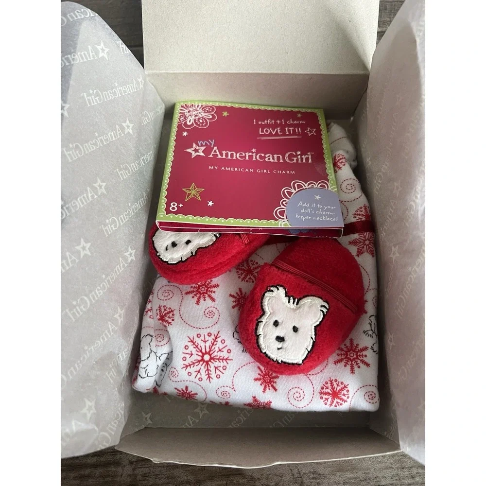 American Girl Doll‎ Coconut Pajamas Red & Gray New Retired Dog Snowflake